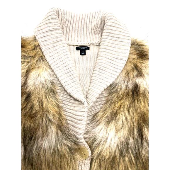 Ann Taylor Sweater Vest Womens Small-Merino Wool & Cashmere Faux Fur Cream - Picture 2 of 8